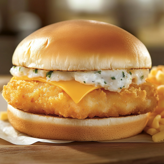 A McDonald's Filet-O-Fish sandwich with lettuce and cheese.