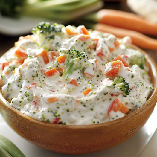 A bowl of veggie cream cheese.