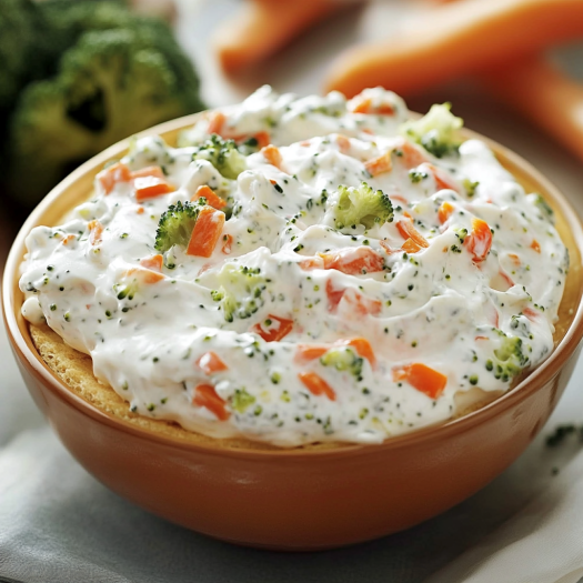 A bowl of veggie cream cheese.