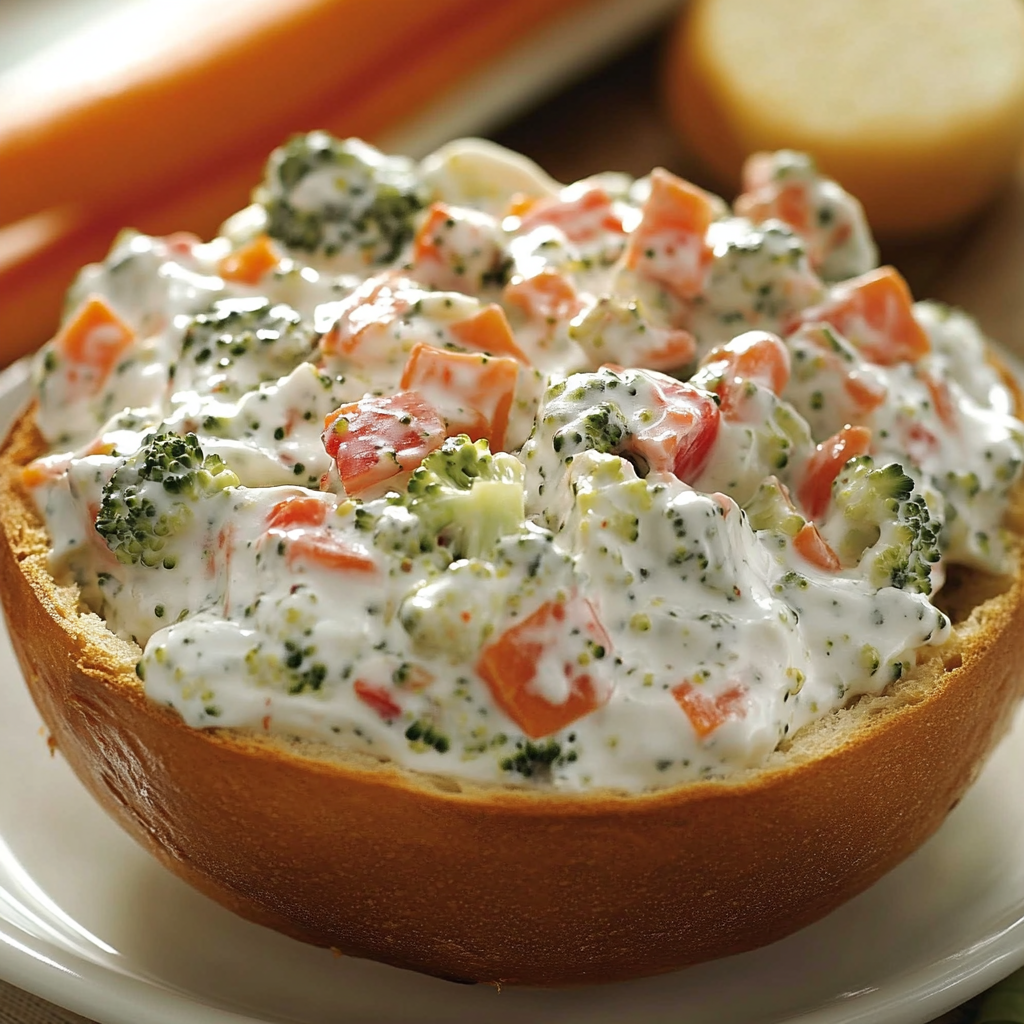 A bowl of veggie cream cheese.