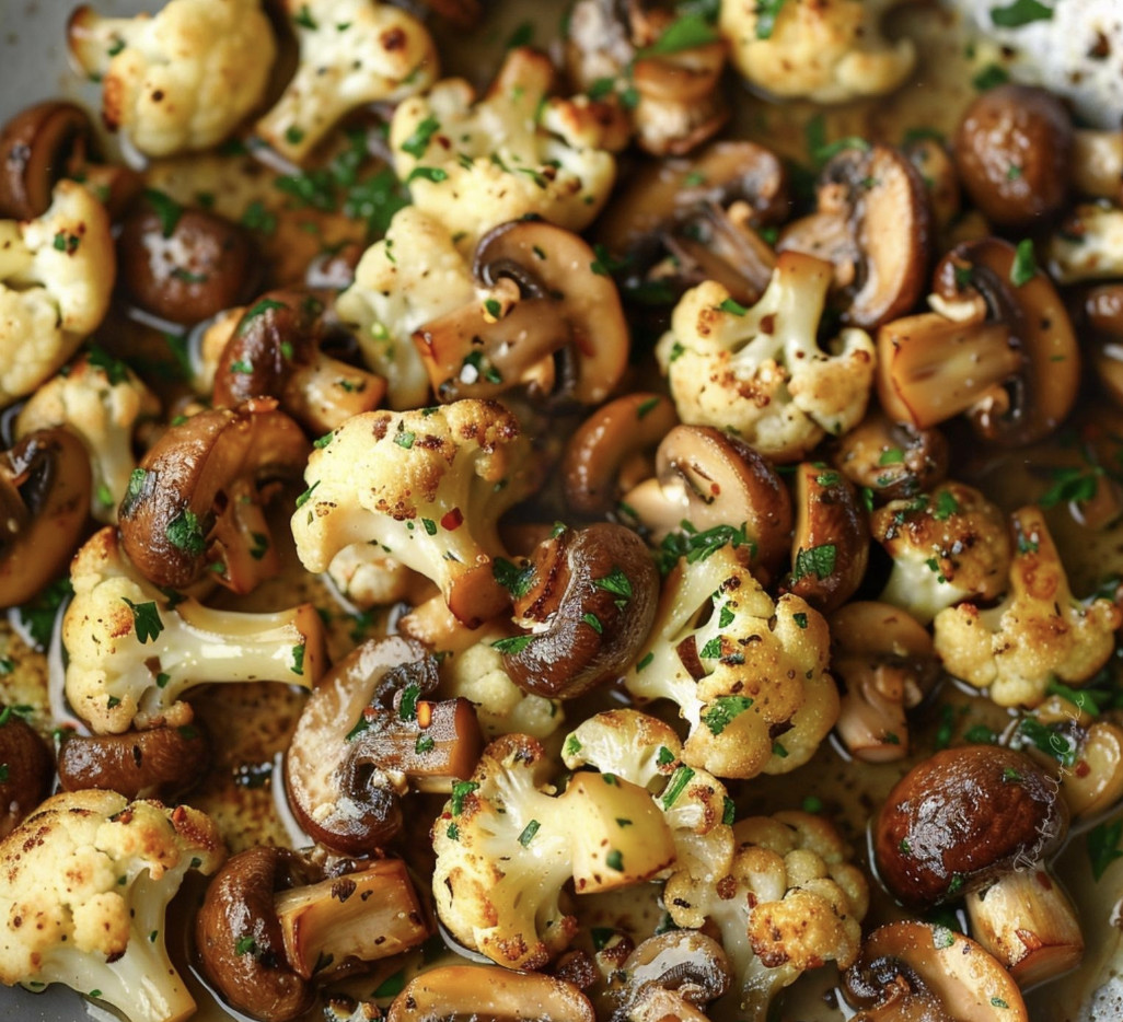A close up of mushrooms and cauliflower.