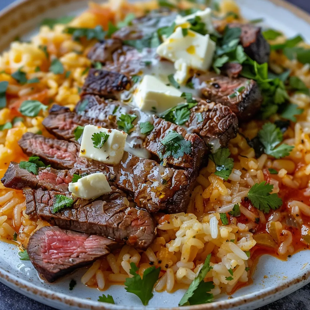 A plate of food with rice, meat, and cheese.