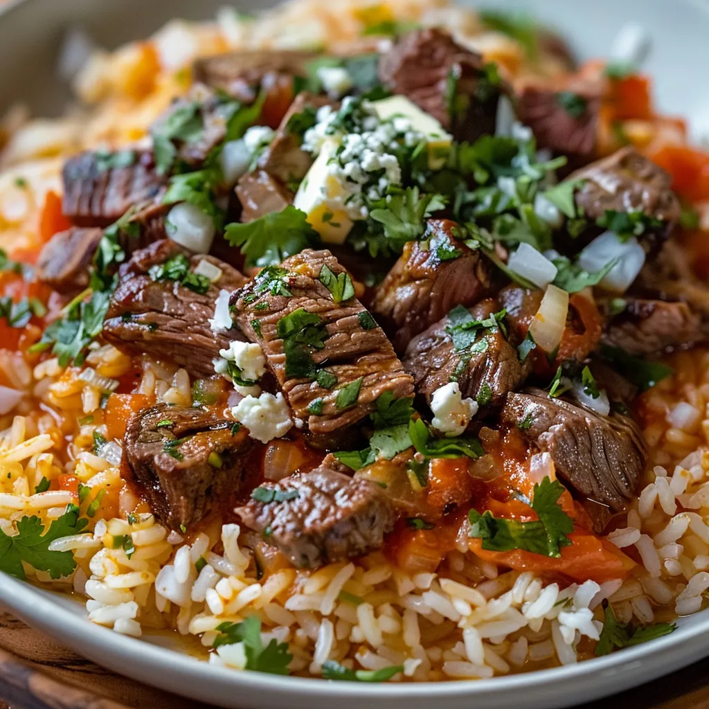 A plate of rice and meat.