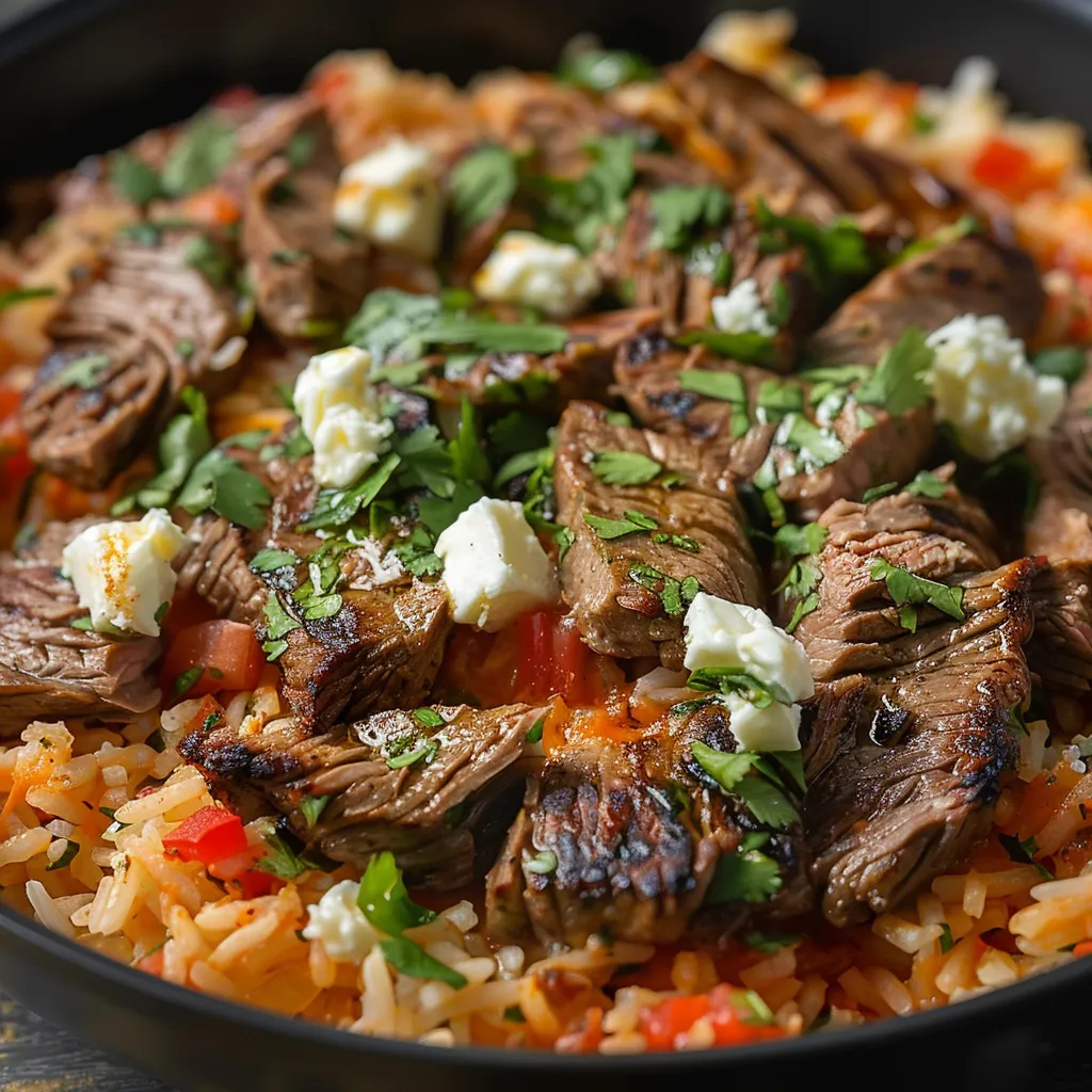 A bowl of meat and rice.