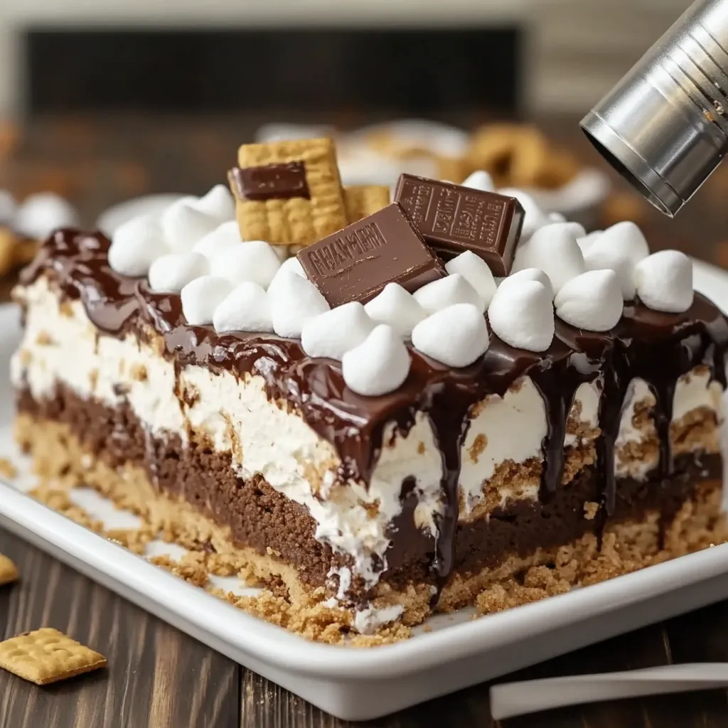 A close up of a chocolate cake with marshmallows on top.
