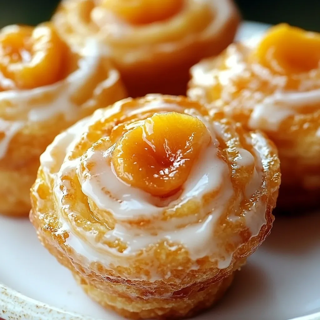 Three golden pastries filled with peachy center.
