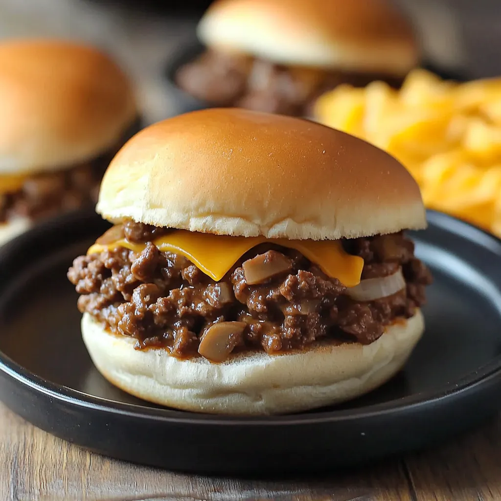 A sloppy joe burger on a plate.