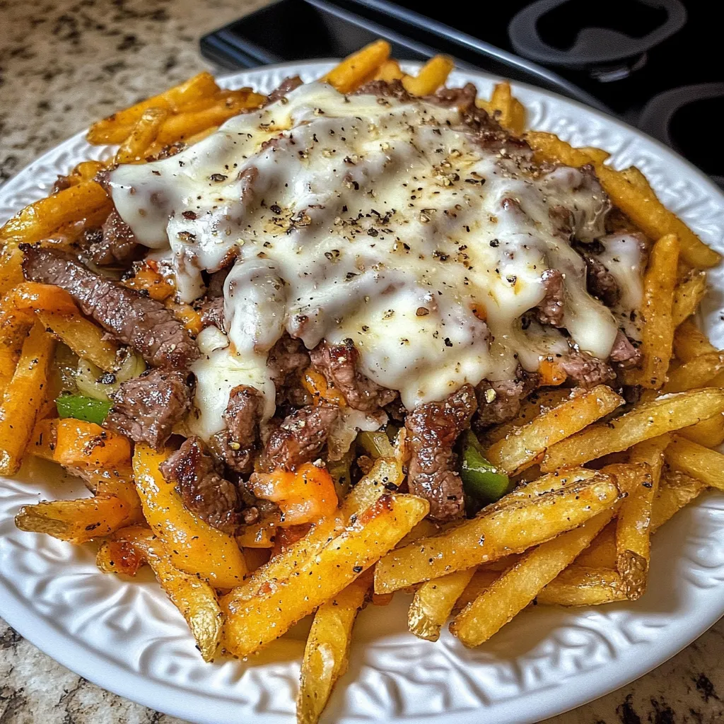 A plate of Philly Steak Cheese Fries.