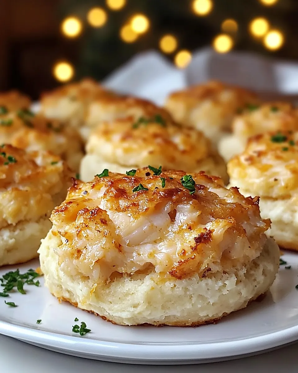 A plate of crab stuffed cheddar bay biscuits with lemon butter.