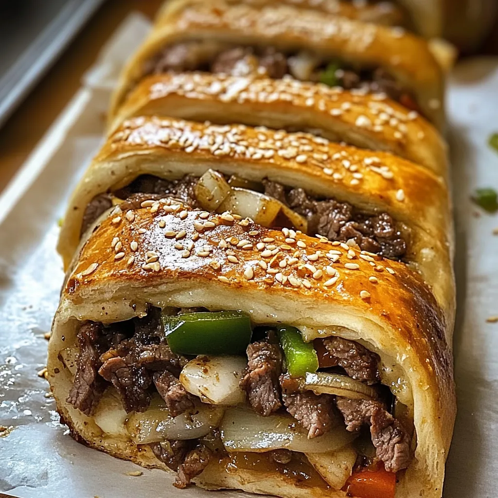 A cheesesteak sandwich is on a white plate.