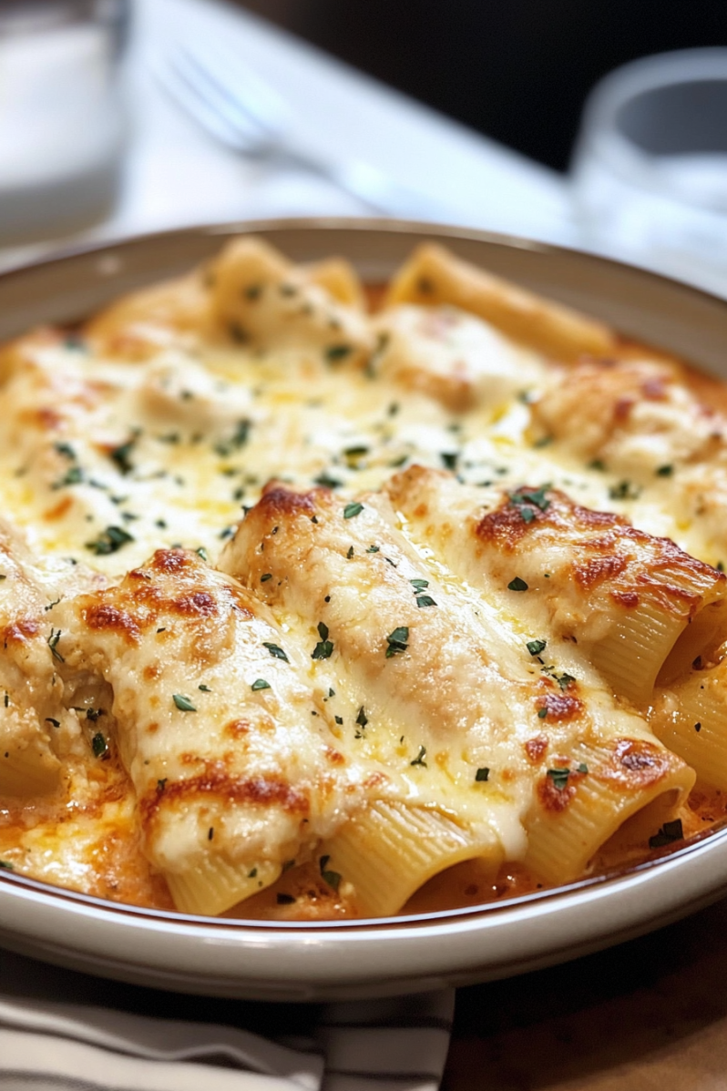 A bowl of pasta with cheese and herbs.