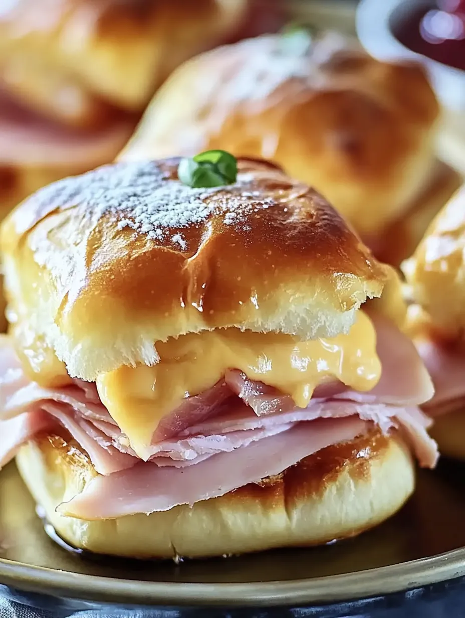 Monte Cristo sliders with cheese and ham.