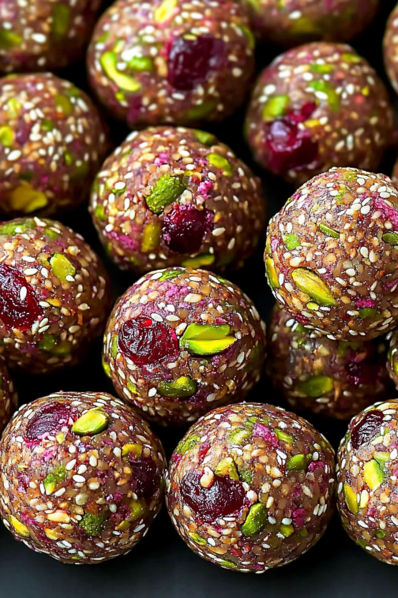 A bowl of candy balls with a red and purple color.
