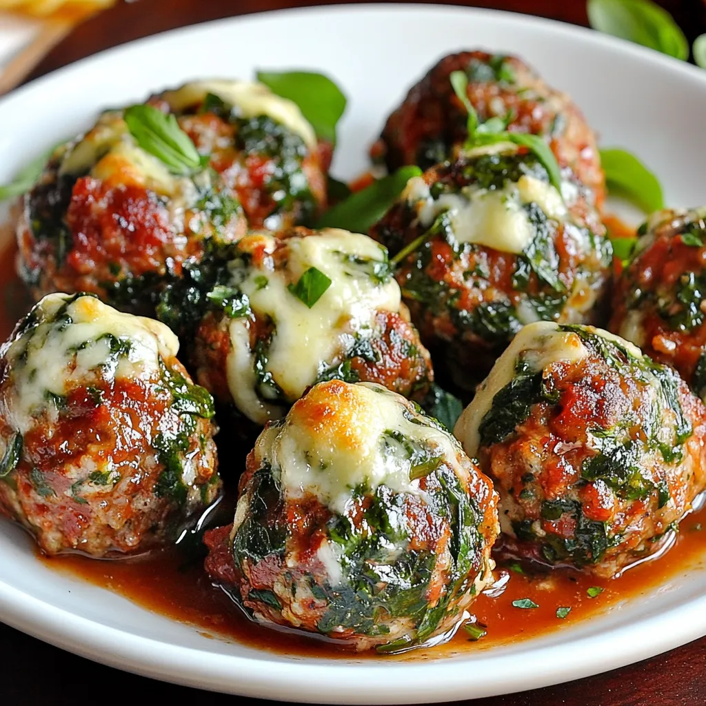 Spinach Garlic Meatballs Stuffed With Mozzarella