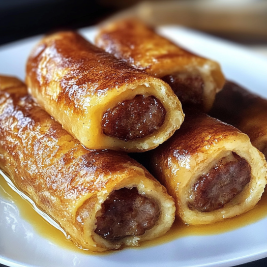 Sausage French Toast Roll-Ups on a plate.