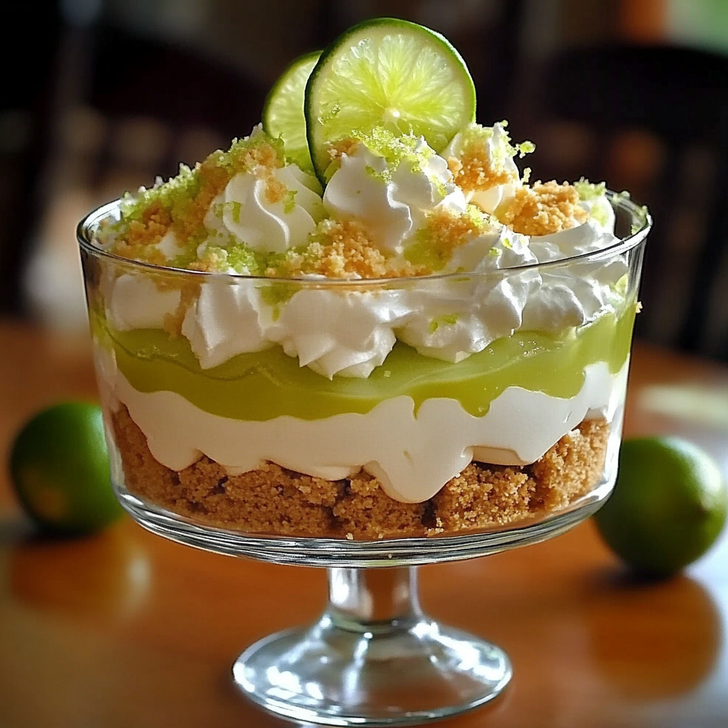 A glass bowl of a dessert with a slice of lime on top.