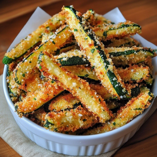 A bowl of crispy Parmesan garlic zucchini fries.
