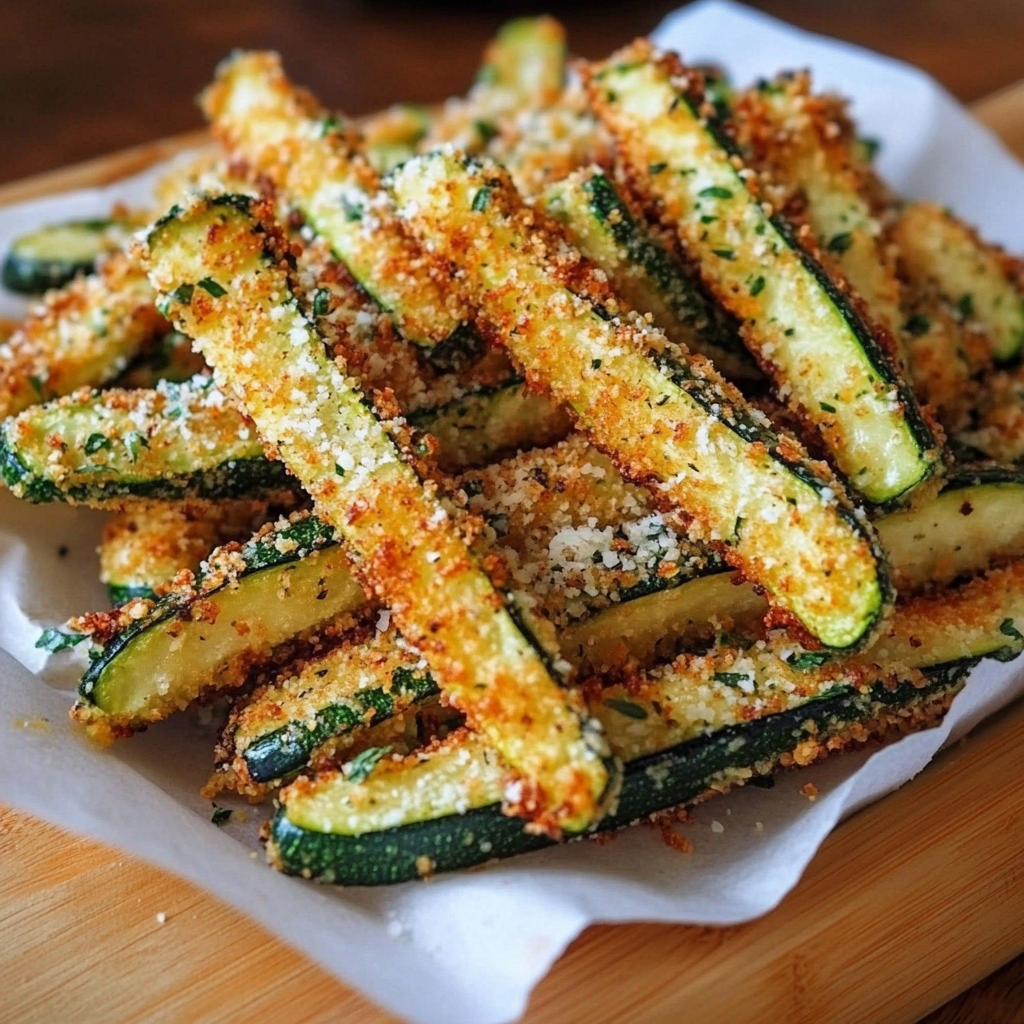 A plate of crispy Parmesan garlic zucchini fries.