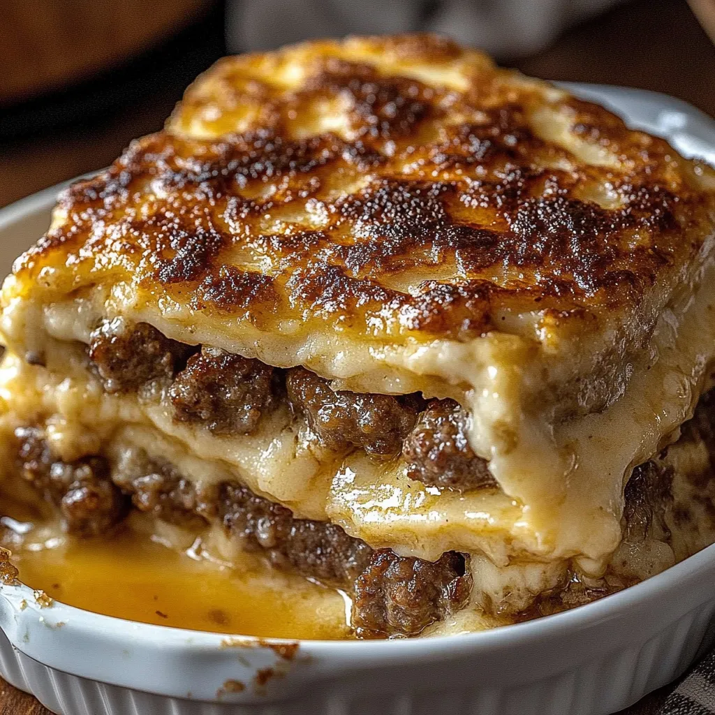Lasagna squares stacked in a bowl with a white background.