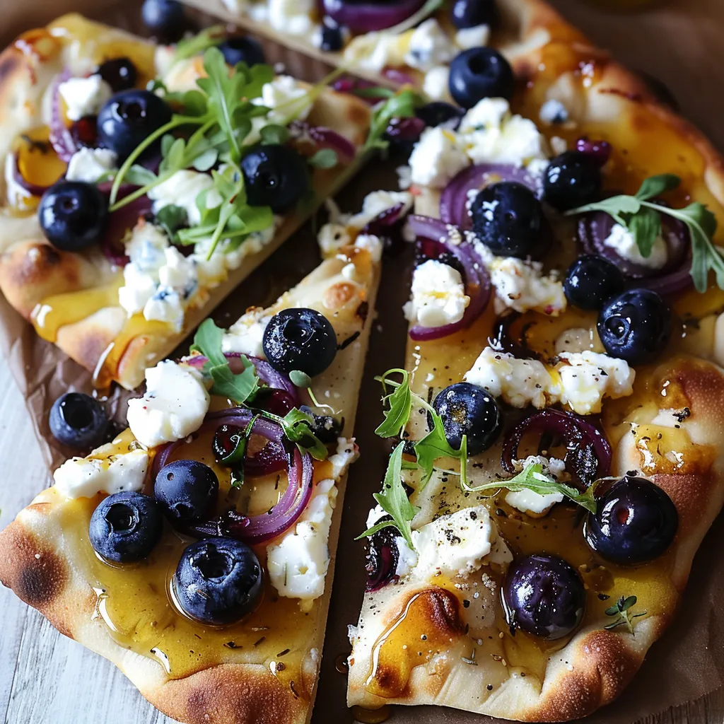 A pizza with blueberries and cheese.