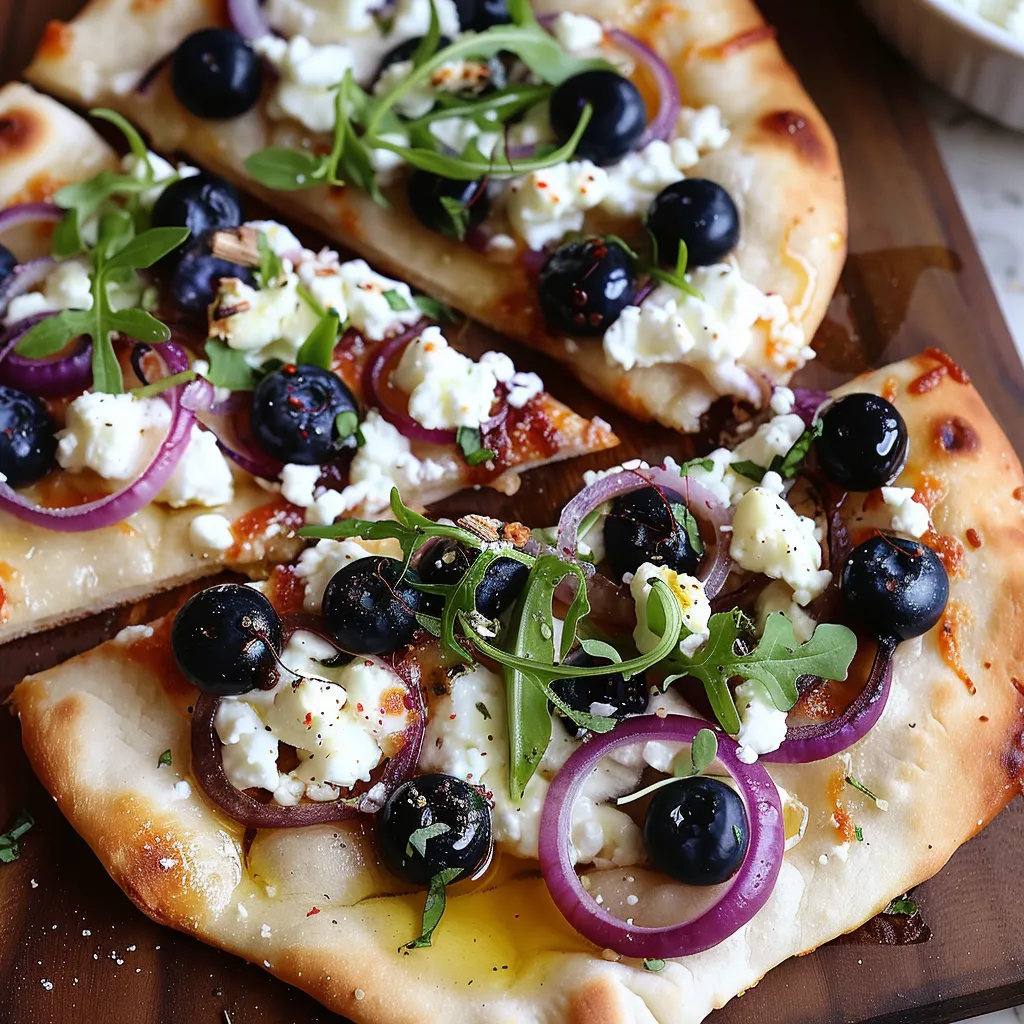 A pizza with blueberries and cheese on top.