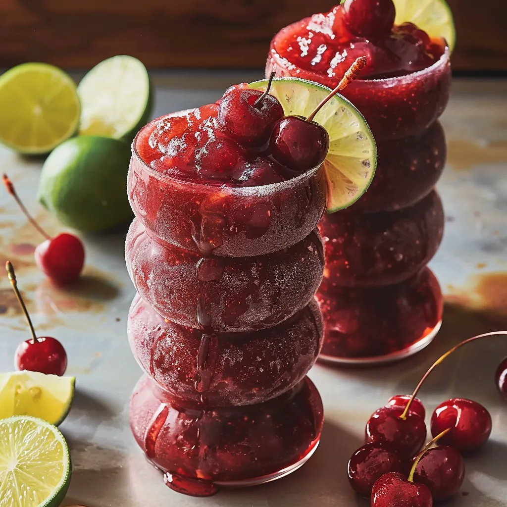 Two glasses of cherry juice with limes on the side.