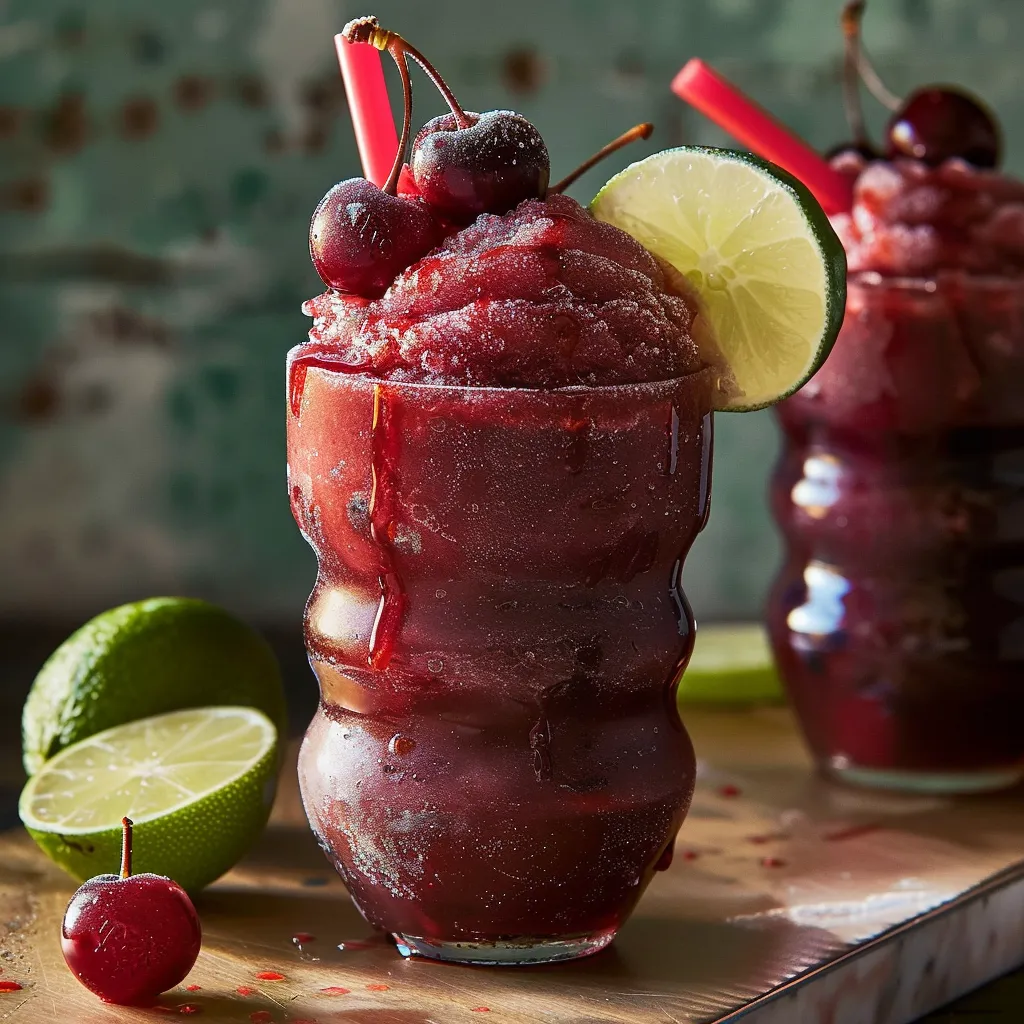 Cherry and lime drinks in glasses.