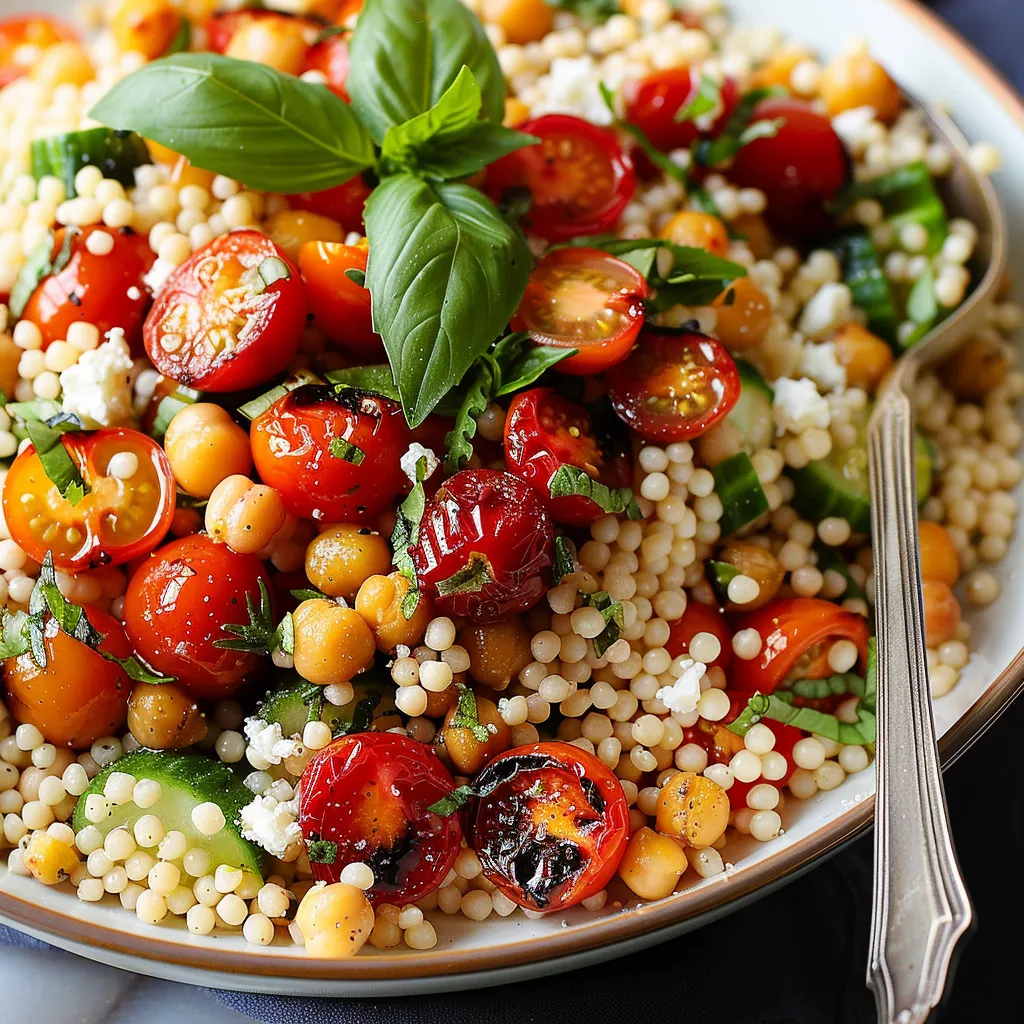 A bowl of food with tomatoes, cucumbers, and basil.
