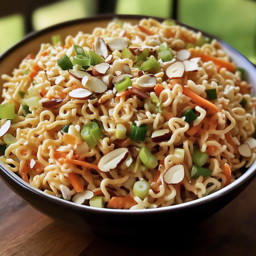 A bowl of noodles with vegetables.