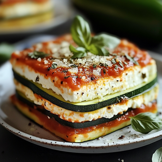 A layered zucchini ricotta melt with marinara.
