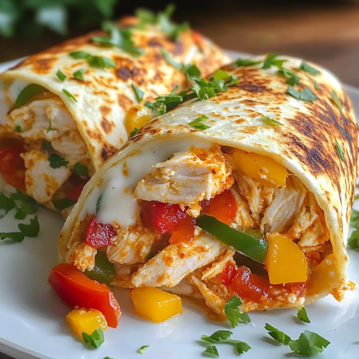 A plate of crispy chicken bell pepper ranch burritos.