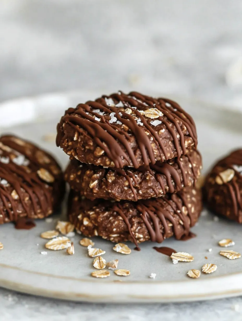 A stack of chocolate cookies with oatmeal and nuts on top.