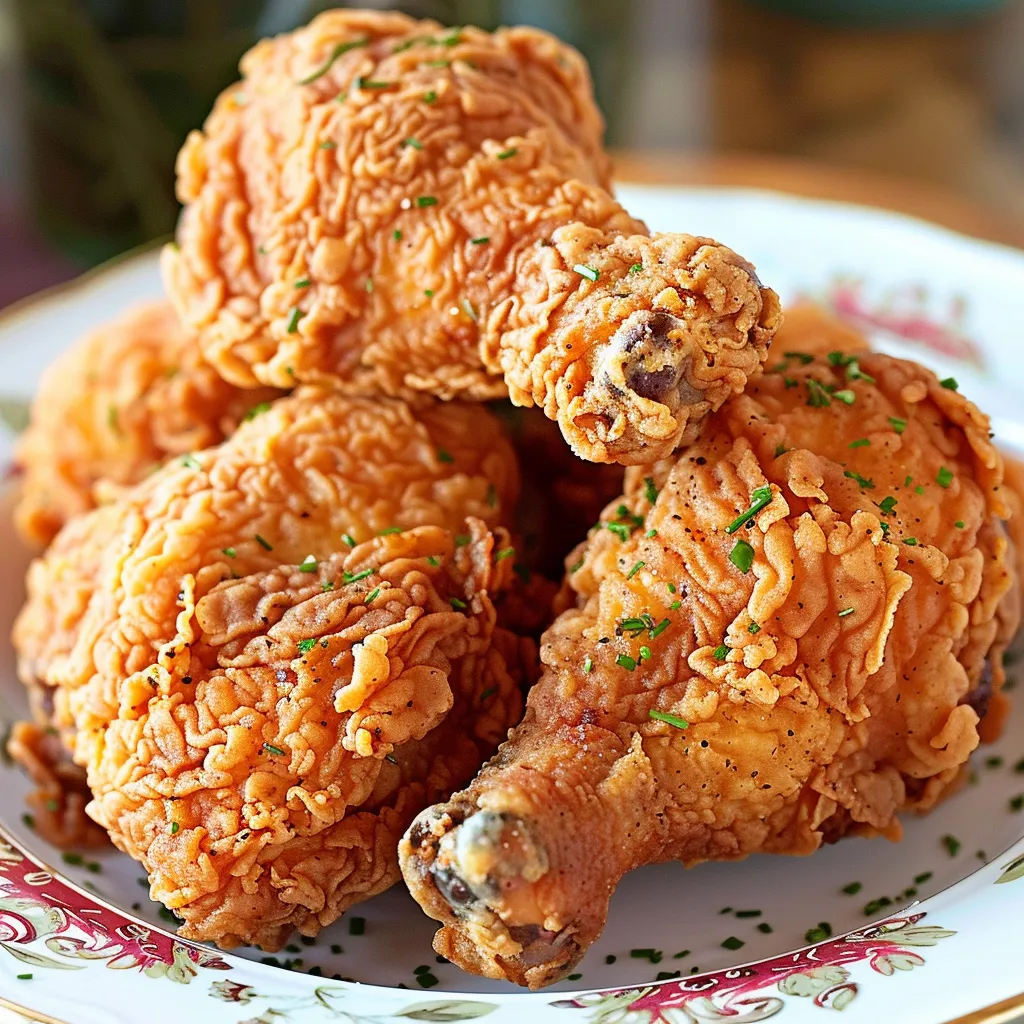 A plate of fried chicken with herbs on top.
