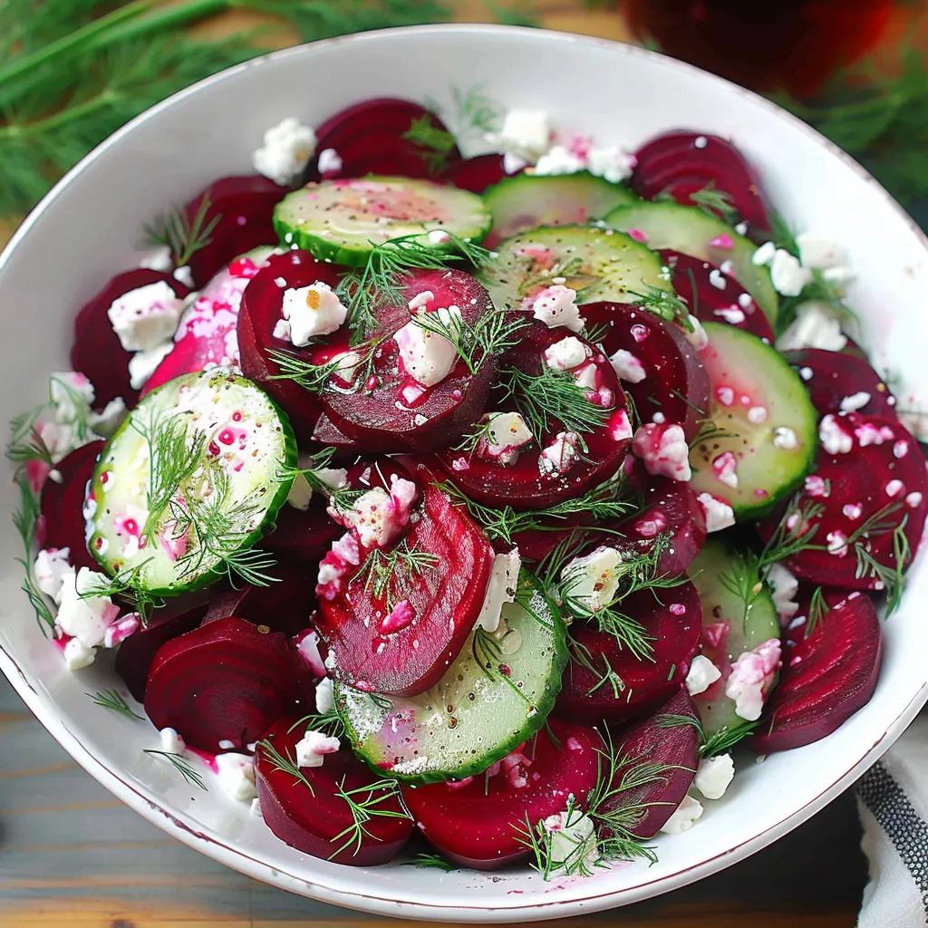 A bowl of vegetables with cucumbers, radishes, and beets.