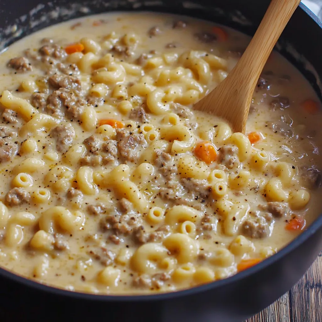 A bowl of macaroni and meat.