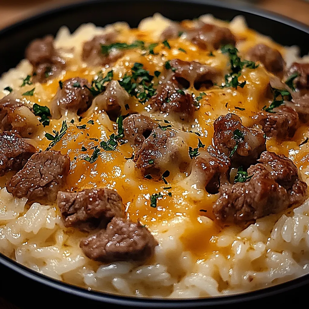 A bowl of food with meat and cheese.