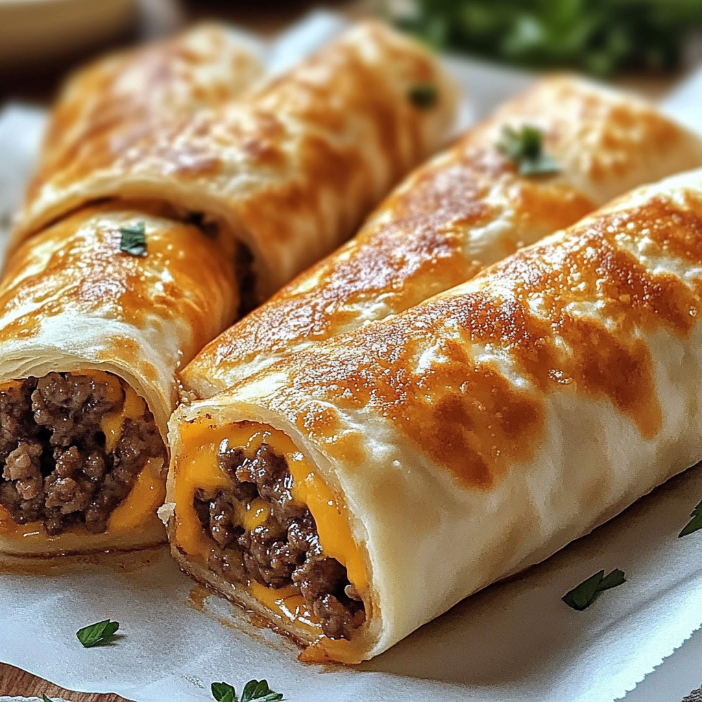 Garlic butter beef cheeseburger rollups.