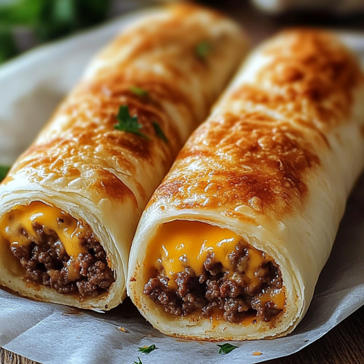 Two garlic butter beef cheeseburger rollups.