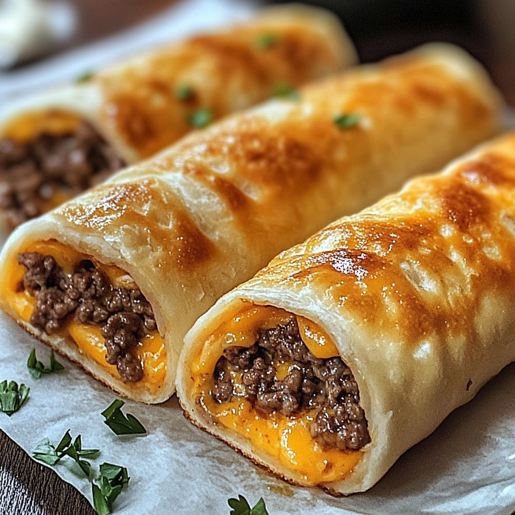 Garlic butter beef cheeseburger rollups.