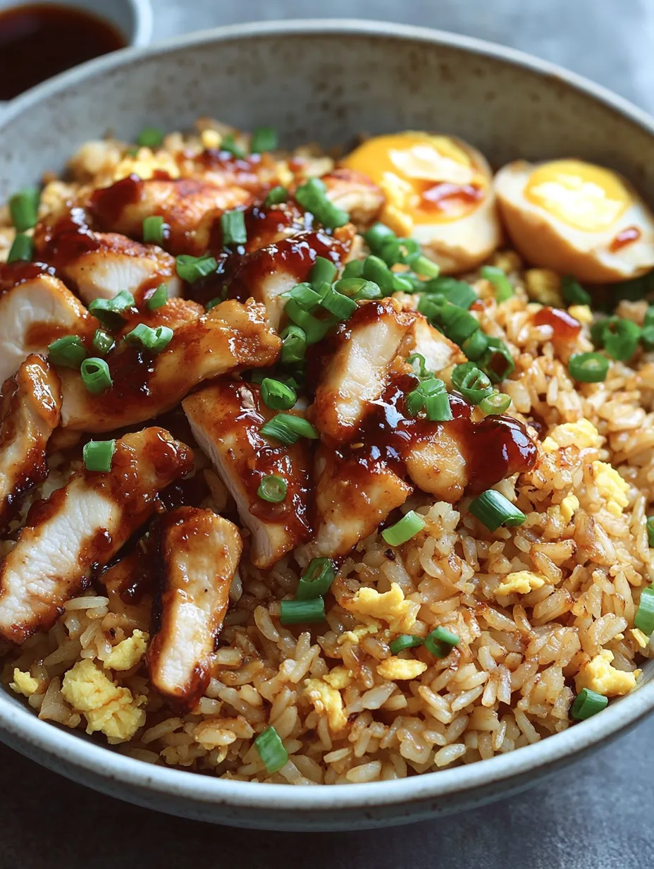 A plate of BBQ chicken fried rice.