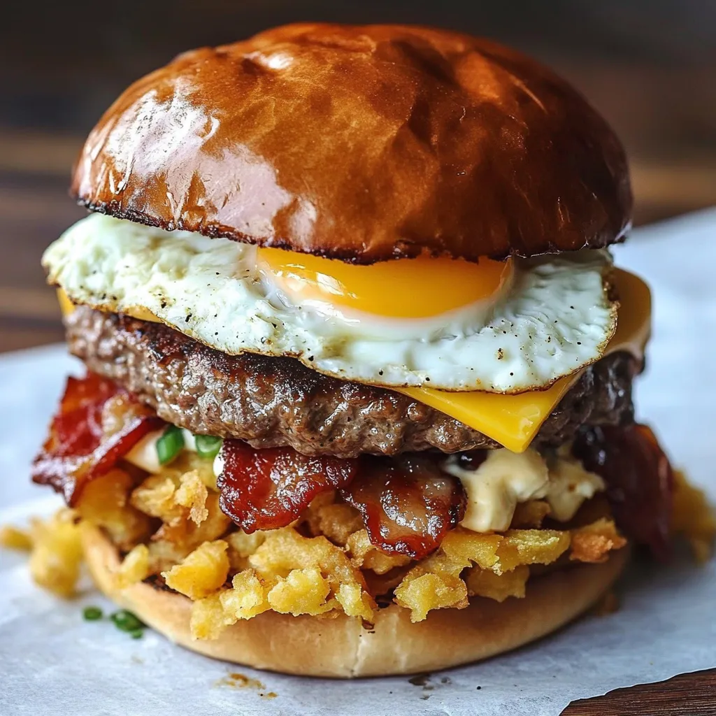 A burger with an egg on top.