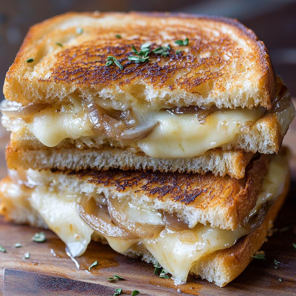 A sandwich with cheese and onions.