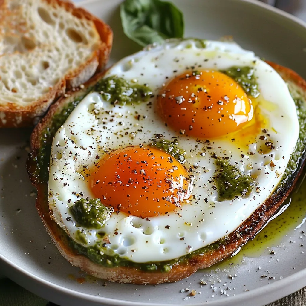 A plate with a fried egg and a piece of bread.