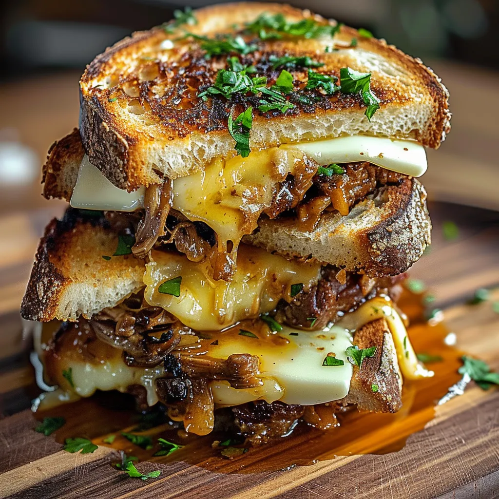 A stack of sandwiches with cheese and meat.
