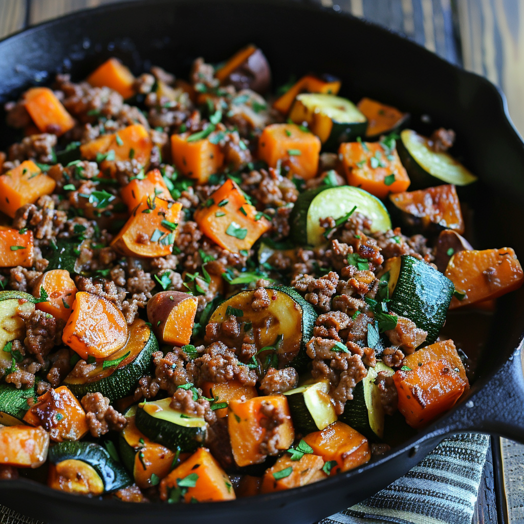 A pan of food with meat and vegetables.