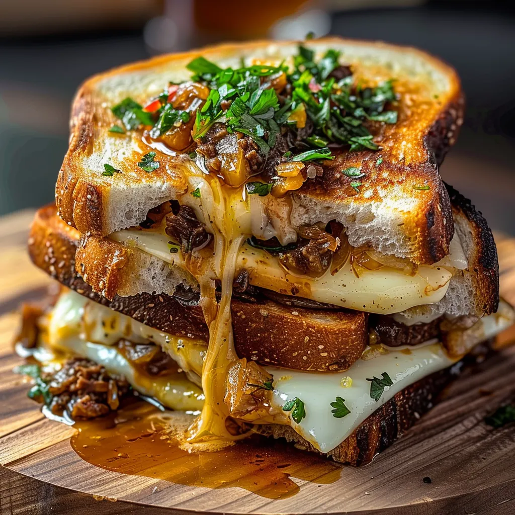A stack of sandwiches with cheese and meat.
