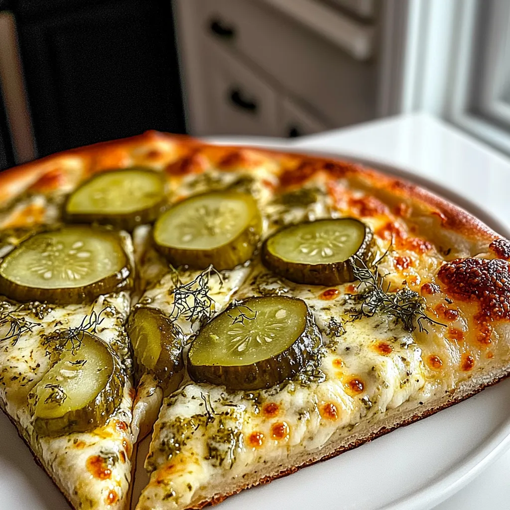 A slice of pizza piled with sliced pickles.