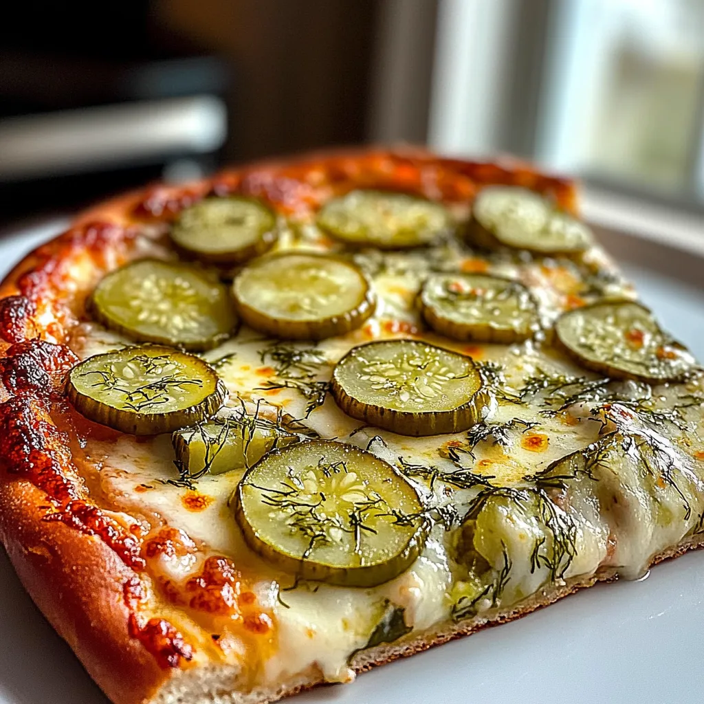 A slice of pizza piled with sliced pickles.