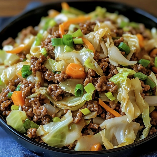 A bowl of beef and cabbage stir fry.