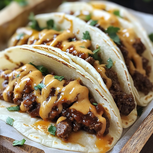 A delicious meal of Garlic Butter Honey BBQ Beef Tacos.